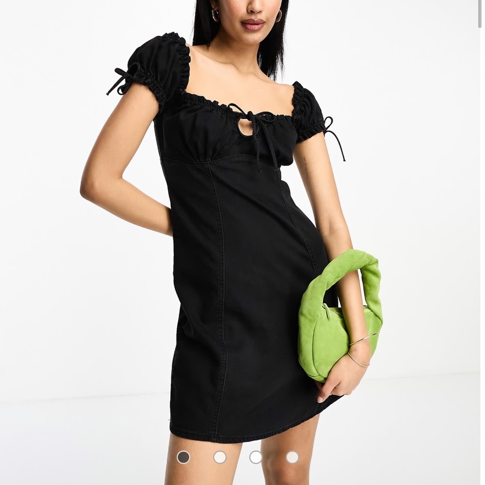 ASOS Black Ruched Ruffled Babydoll Mini Dress